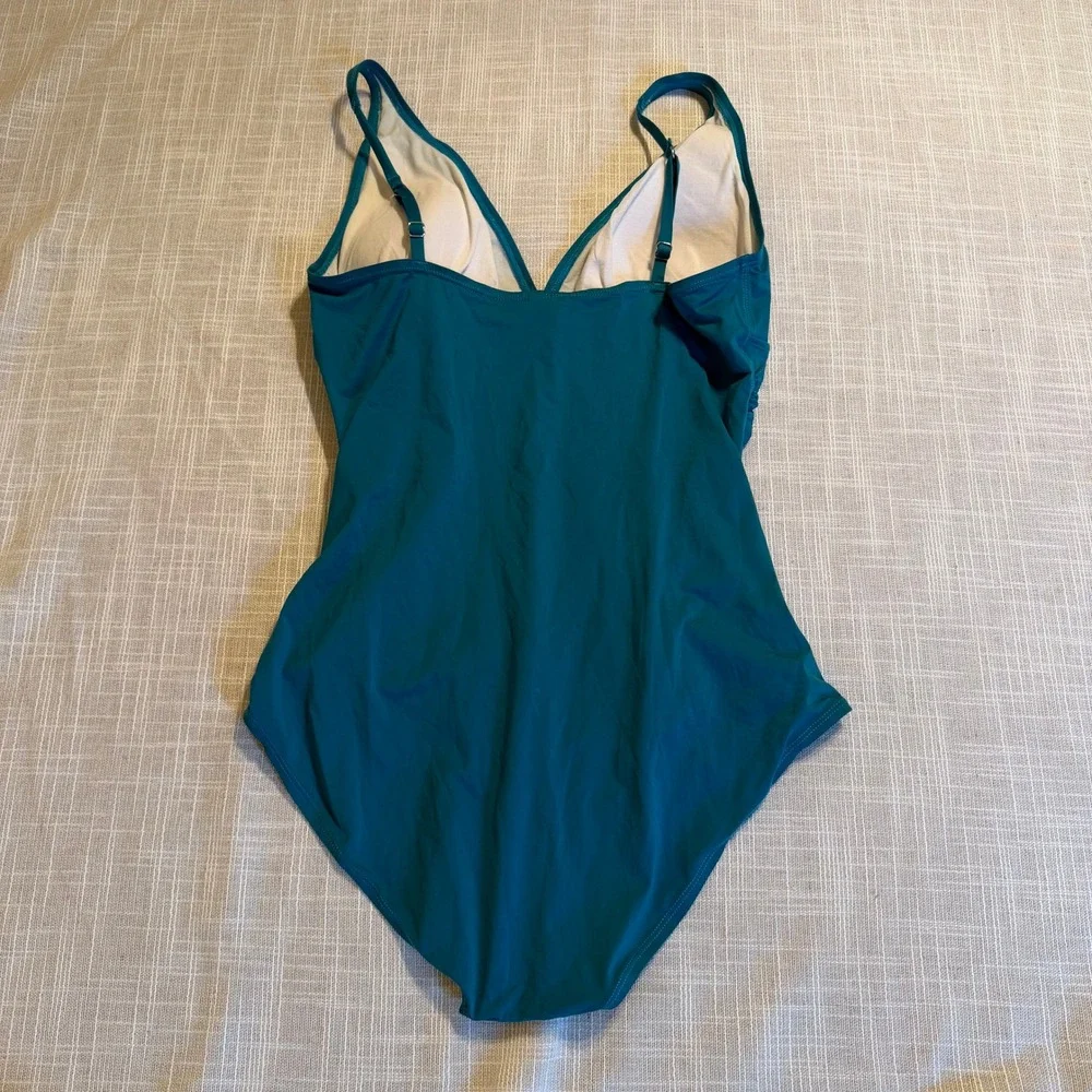 Tommy Bahama Womens Teal Blue Ruched One Piece Swimsuit TSW99023P Size 14
